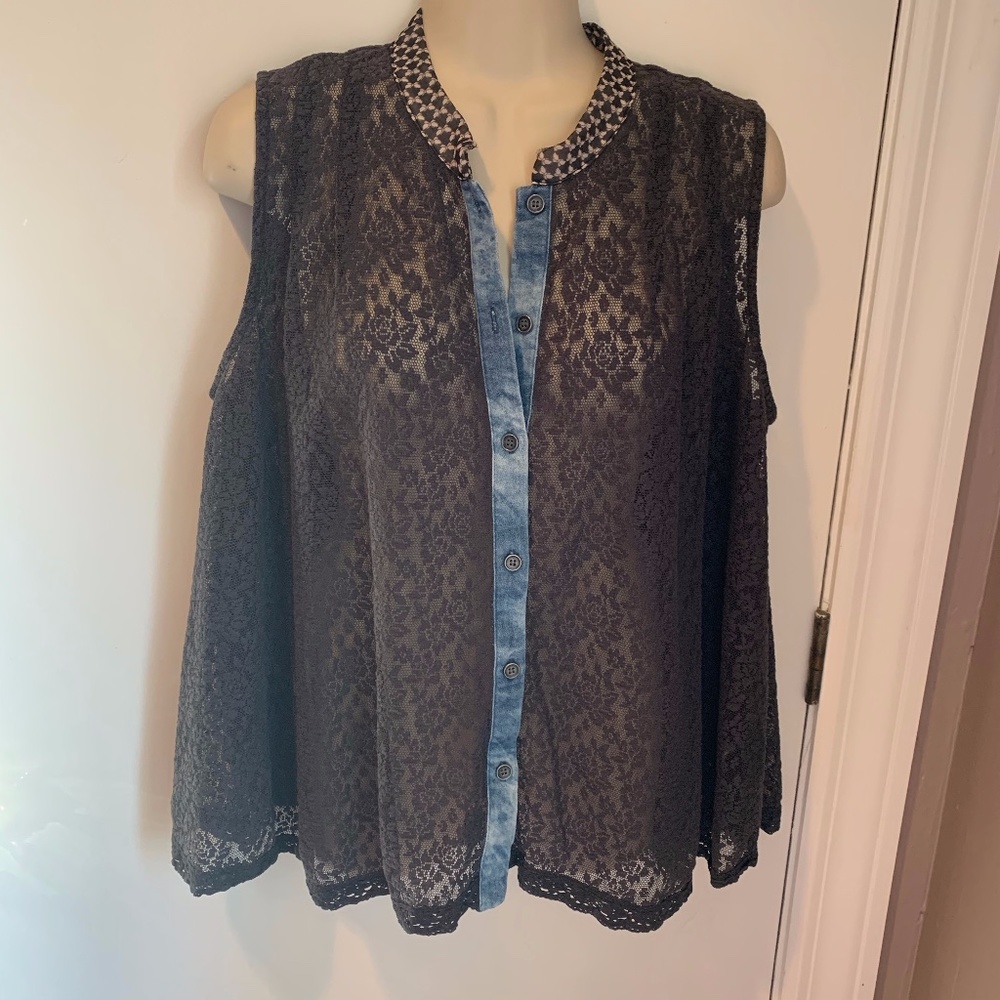 Free People floral lace button up blouse